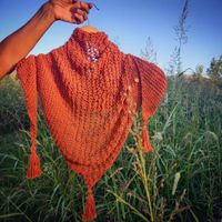 Handmade knitted terracotta shawl, unique size
