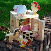 Wooden animals sorting cube toy - farm