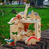 Wooden animals sorting cube toy - dino